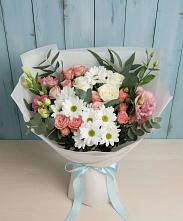 Букет цветов из:  Розы, Лизиантусы и Хризантемы в Солуно-Дмитриевском