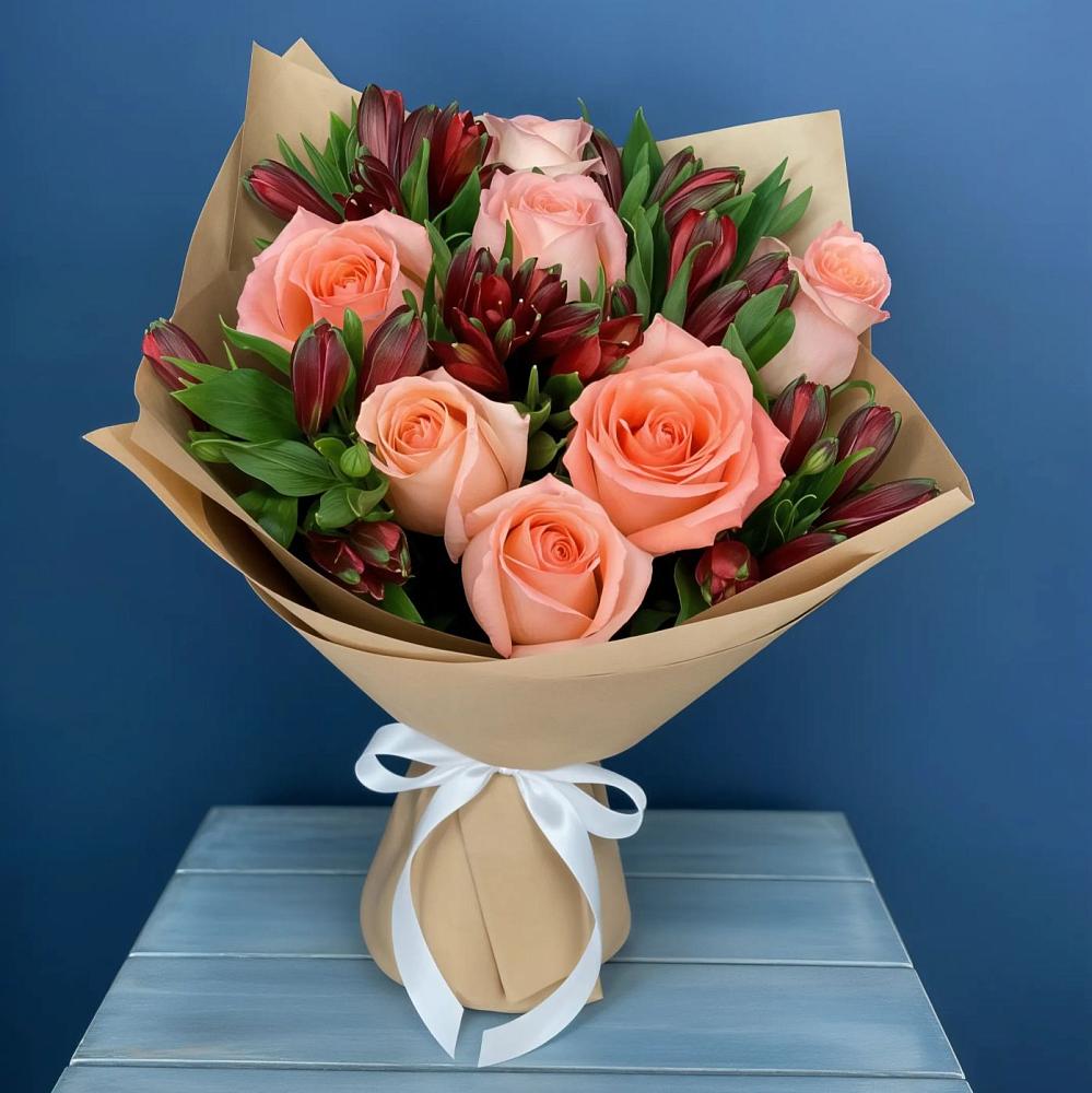 Букет цветов из: Розы и Альстромерии в Солуно-Дмитриевском