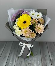 Букет цветов из:  Розы, Герберы и Хризантемы в Солуно-Дмитриевском