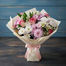 Букет цветов из:  Хризантемы, Альстромерии и Розы в Солуно-Дмитриевском