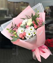 Букет цветов из:  Розы, Лизиантусы и Хризантемы в Солуно-Дмитриевском