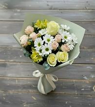 Букет цветов из:  Альстромерии, Розы и Хризантемы в Солуно-Дмитриевском