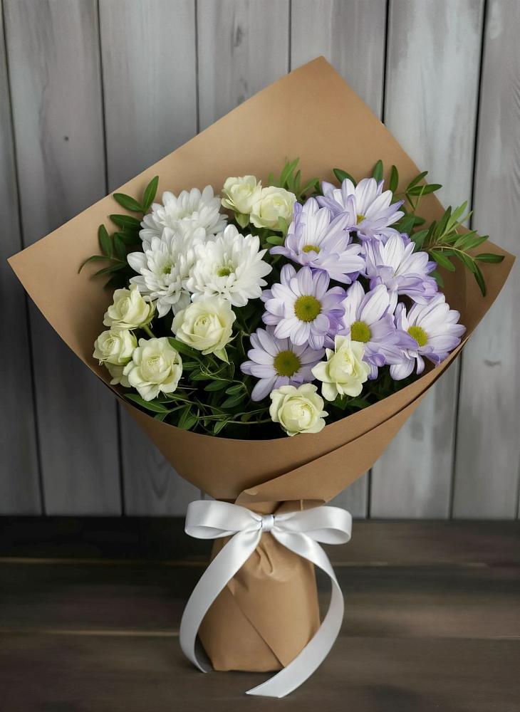 Букет цветов из: Хризантемы и Розы в Солуно-Дмитриевском